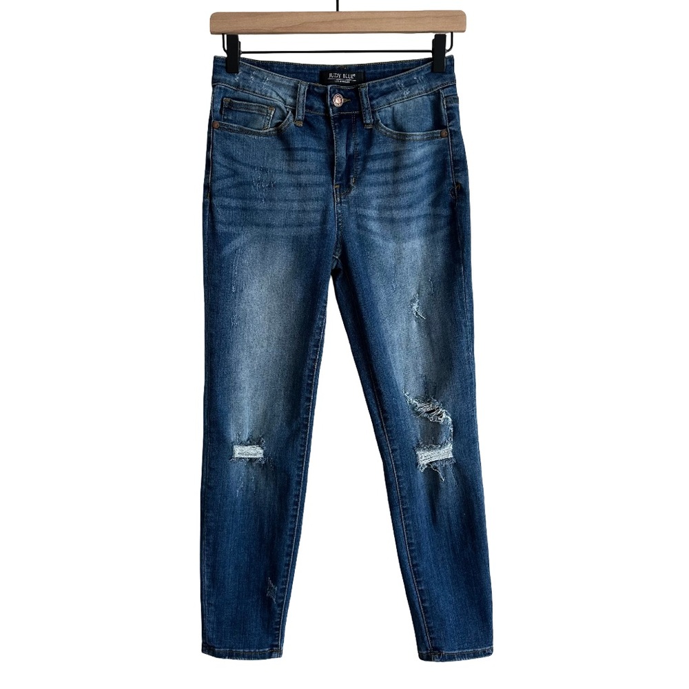 Judy Blue Angie Relaxed Fit Distressed Jeans Mid Rise Stretch JB8271 7 28